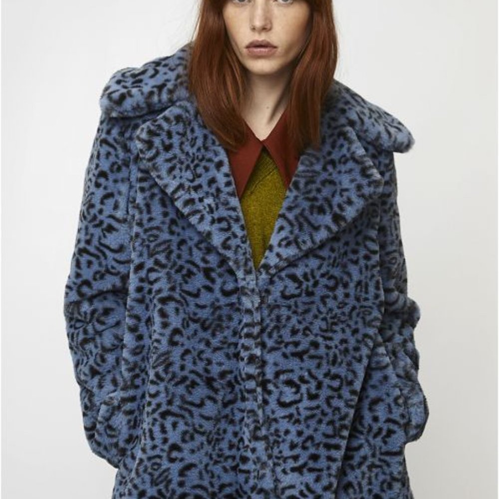 Ban.Do Blue Faux Fur Leopard Coat (M)